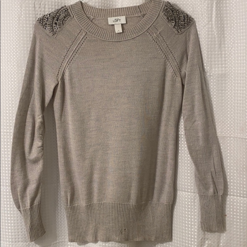 Loft Sweater Rhinestone Beaded Epaulet Shoulders